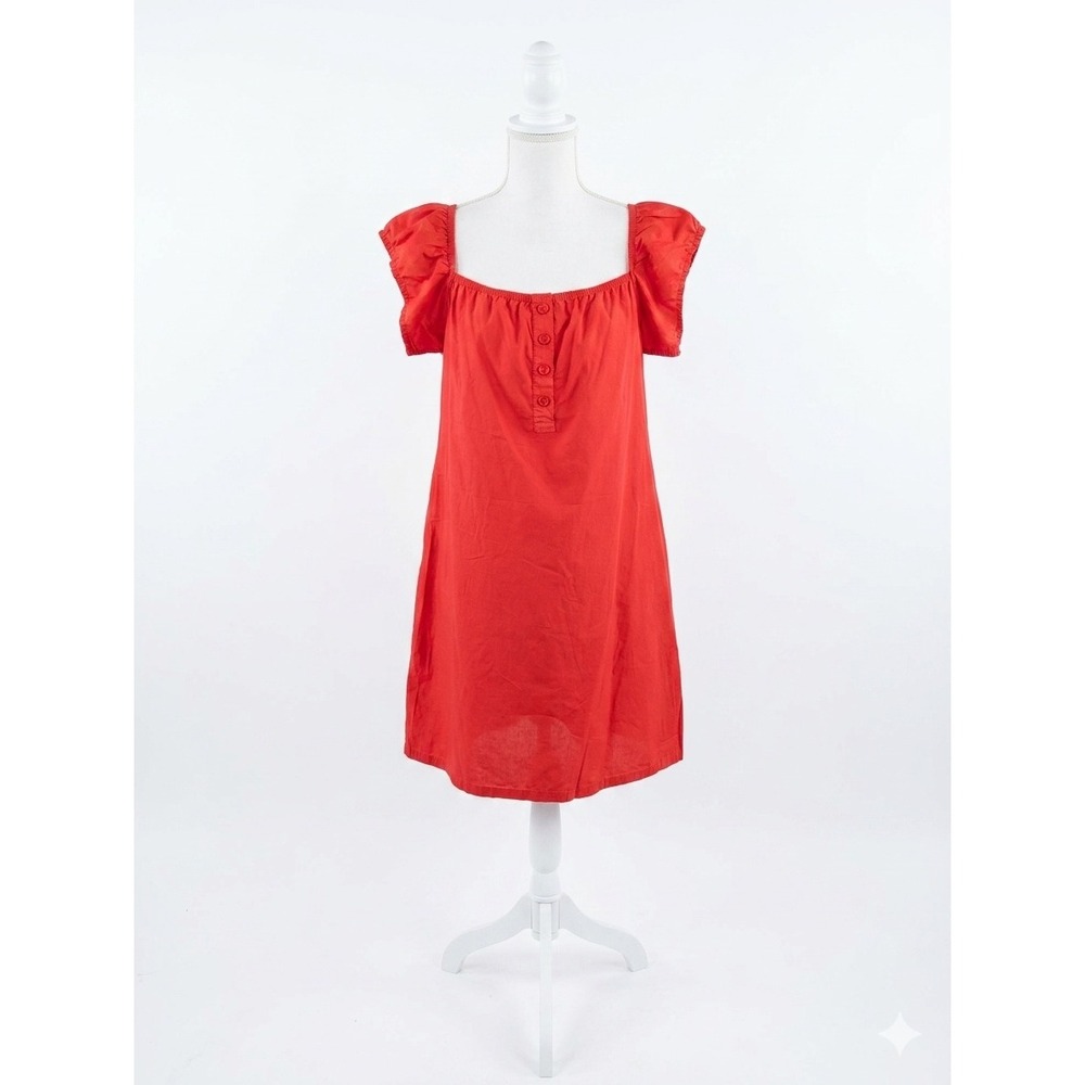 Nation LTD Ophelia A-Line Ruffle Mini Dress Red Pima Cotton Small NEW